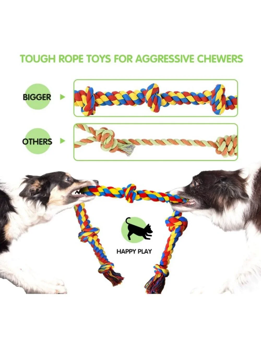 Large Tough Chew Toys for Aggressive Chewers | 9 Pack Heavy Duty Rope & Tug Toys